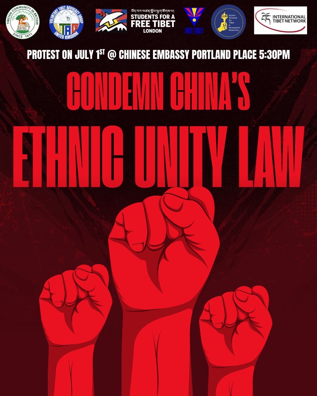 Defend Tibetan Identity: Join the Peaceful London Protest Against the PRC’s Ethnic Unity Law – 1 July&nbsp;2026